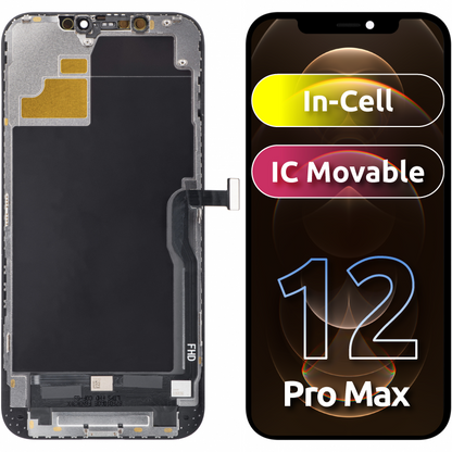 Display cu Touchscreen ZY pentru Apple iPhone 12 Pro Max, cu Rama, Versiune LCD In-Cell IC Movable, Negru
