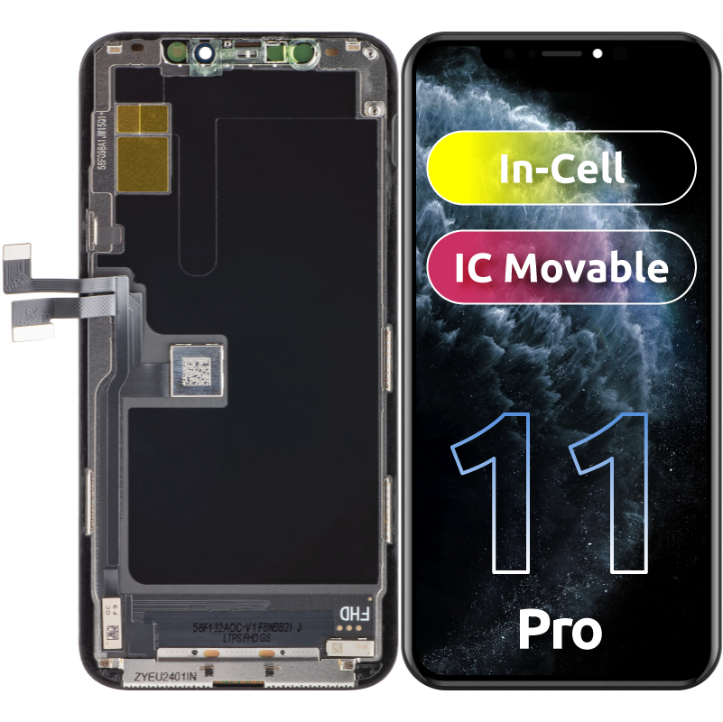 Display cu Touchscreen ZY pentru Apple iPhone 11 Pro, cu Rama, Versiune LCD In-Cell IC Movable, Negru