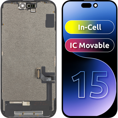 Display cu Touchscreen ZY pentru Apple iPhone 15, cu Rama, Versiune LCD In-Cell IC Movable, Negru