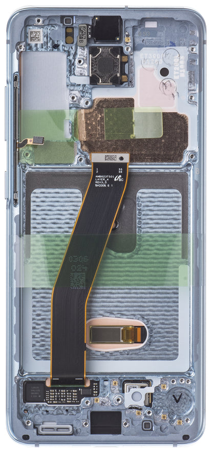 Display cu Touchscreen Samsung Galaxy S20 5G G981 / S20 G980, Cu Rama, Bleu, Service Pack GH82-22131D