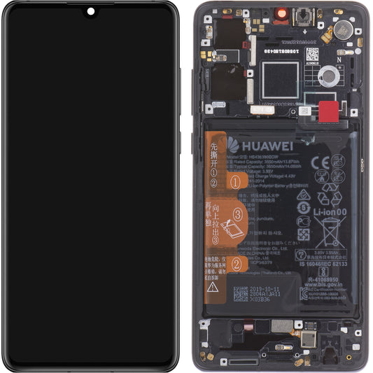 Wyświetlacz dotykowy Huawei P30, z ramką i baterią, czarny, Service Pack 02354HLT