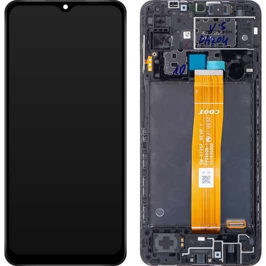 Wyświetlacz dotykowy Samsung Galaxy A12 A125, z ramką, czarny, Service Pack GH82-24491A