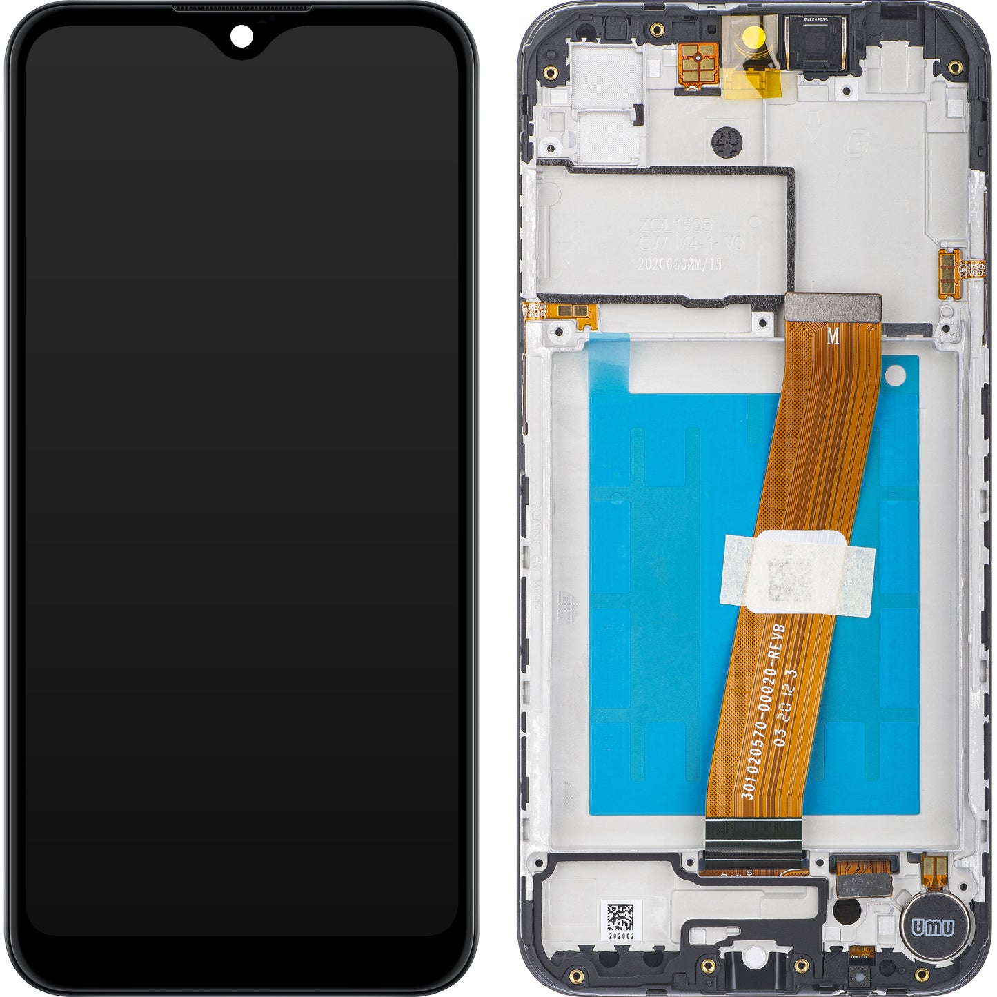 Wyświetlacz dotykowy Samsung Galaxy A01 A015, z ramką, wersja pozaeuropejska, czarny, Service Pack GH81-18597A