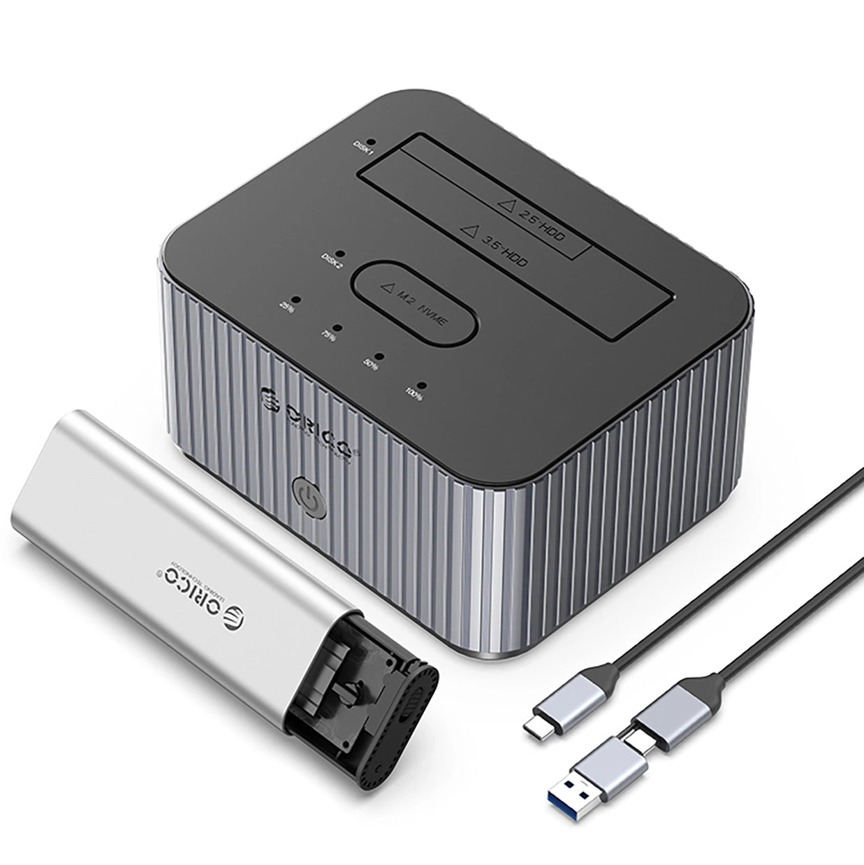 Docking Station Orico IT28E-C pentru HDD / SSD SATA 2.5inch / 3.5inch - SSD SATA M.2 NVMe, Gri