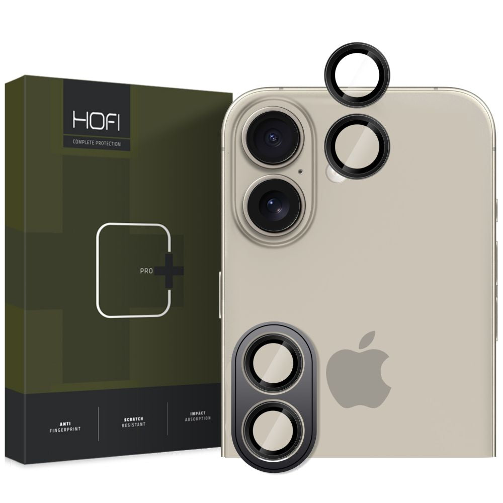 Protective Camera Back Cover HOFI CamRing PRO+ for Apple iPhone 16 Plus / 16, Glass Protected, Black 