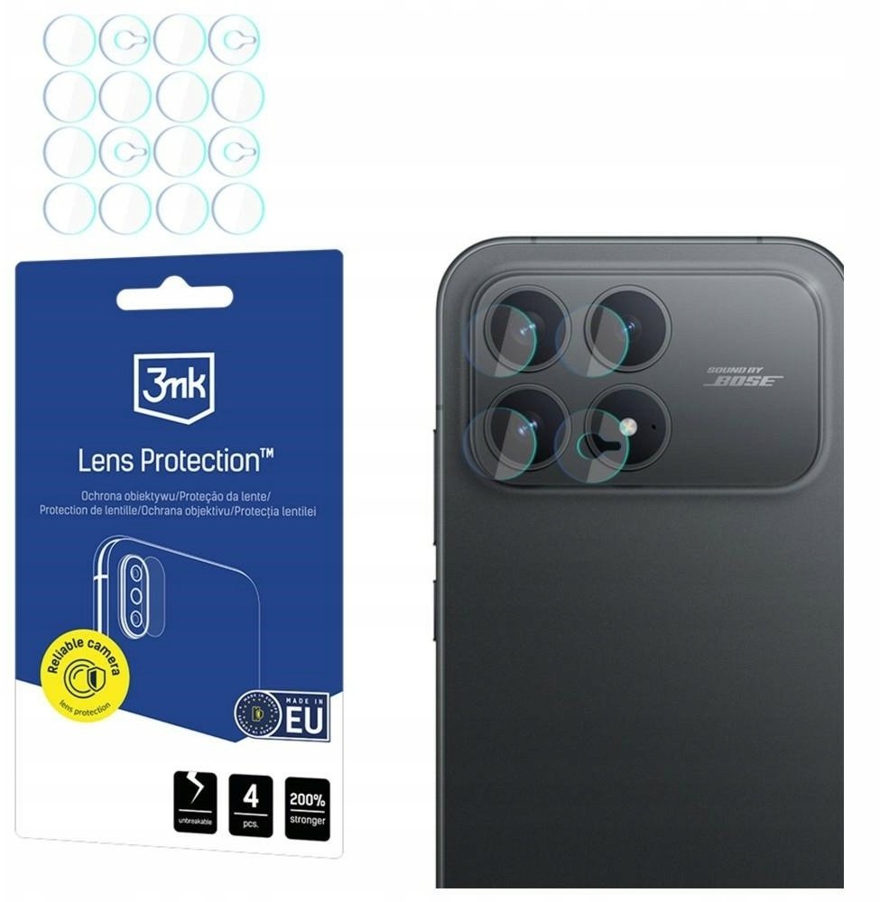 Folie de protectie Camera Spate 3MK Lens pentru Xiaomi Poco F8 Pro, Sticla Flexibila, Set 4 bucati, Transparenta