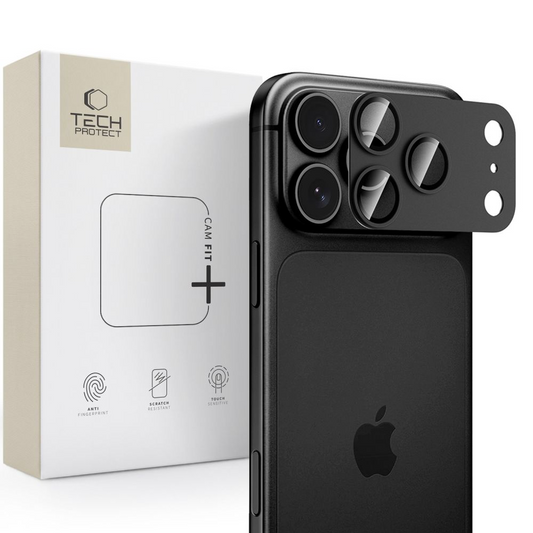 Folie de protectie Camera Spate Tech-Protect CamFull Fit+ pentru Apple iPhone 18 Pro, Sticla Securizata, Neagra