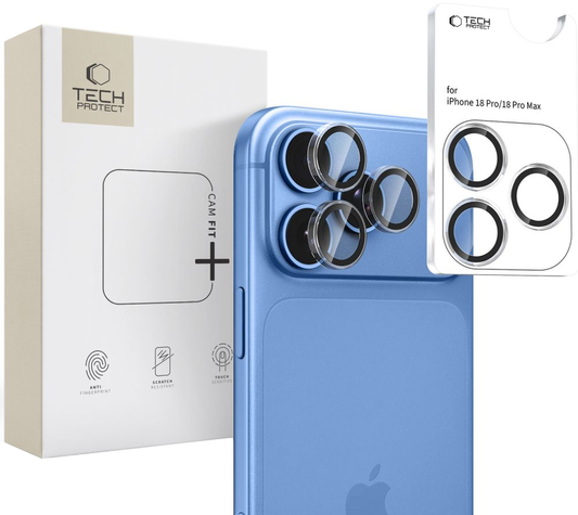 Folie de protectie Camera Spate Tech-Protect CamRing Fit+ pentru Apple iPhone 18 Pro / 18 Pro Max, Sticla Securizata, Transparenta