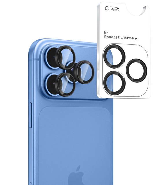 Folie de protectie Camera Spate Tech-Protect CamRing Fit+ pentru Apple iPhone 18 Pro / 18 Pro Max, Sticla Securizata, Neagra