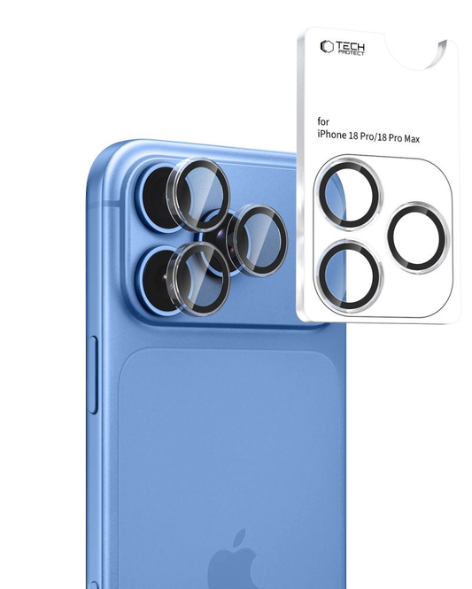 Folie de protectie Camera Spate Tech-Protect CamRing Fit+ pentru Apple iPhone 18 Pro / 18 Pro Max, Sticla Securizata, Transparenta