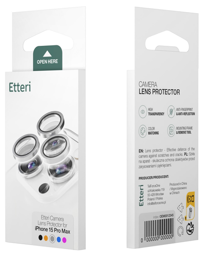 Folie de protectie Camera Spate Etteri pentru Apple iPhone 16 Plus / 16, Sticla Securizata, Albastra