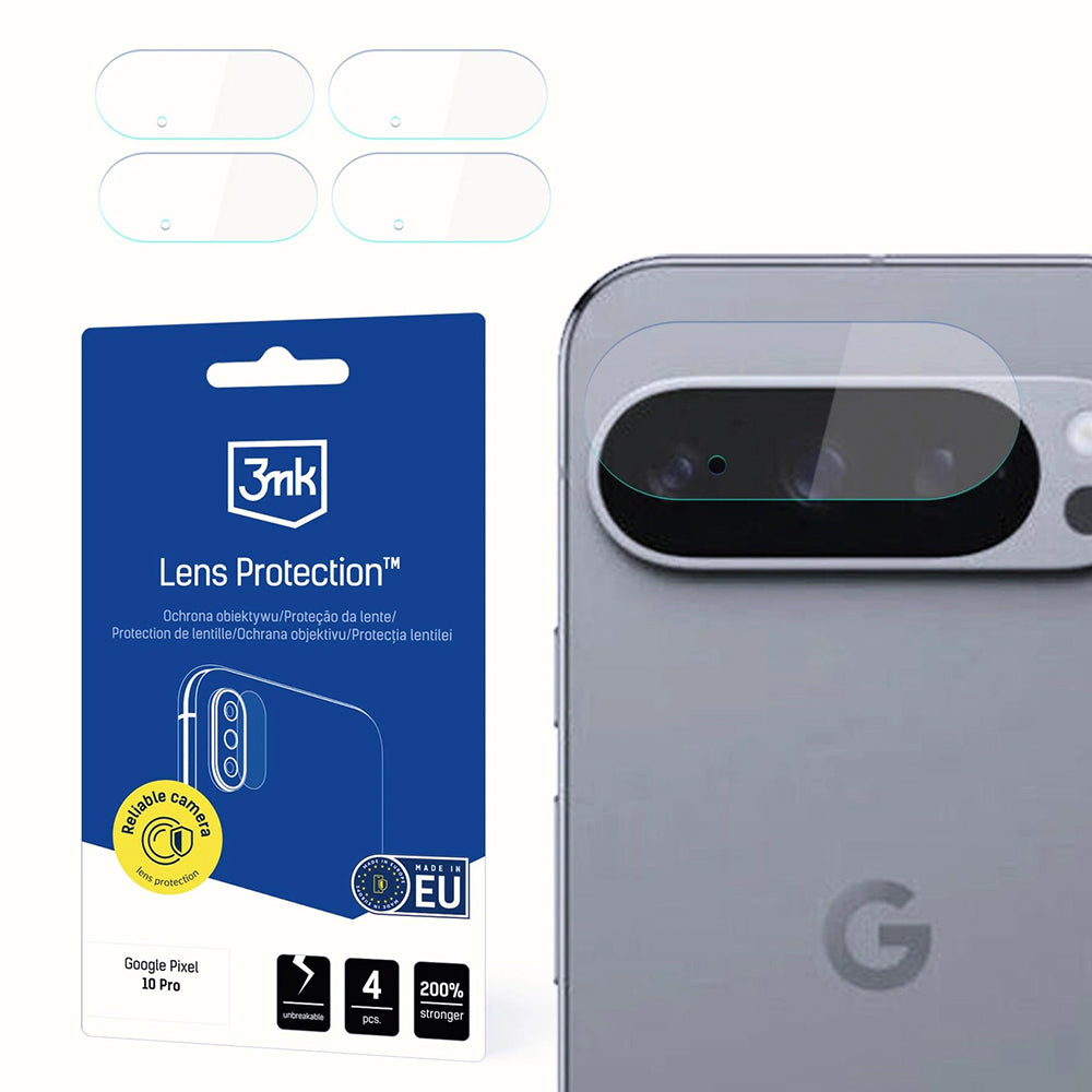 Folie de protectie Camera Spate 3MK Protection pentru Google Pixel 10 Pro, Sticla Flexibila, Set 4 bucati, Transparenta