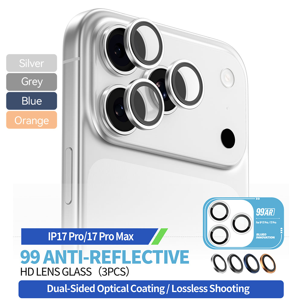 Folie de protectie Camera Spate Blueo 99 Anti-Refective HD pentru Apple iPhone 17 Pro Max / 17 Pro, Sticla Securizata, Argintie