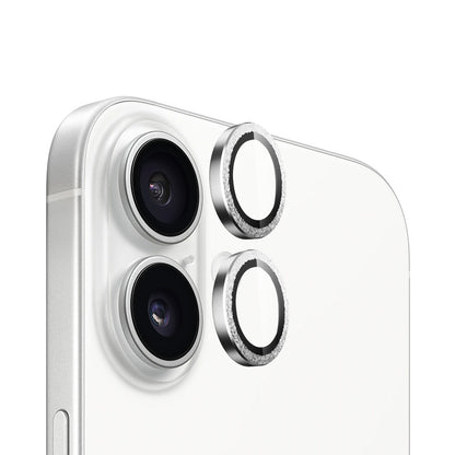 Folie de protectie Camera Spate Blueo Glitter Diamond Metal Frame pentru Apple iPhone 16 Plus / 16, Sticla Securizata, Argintie