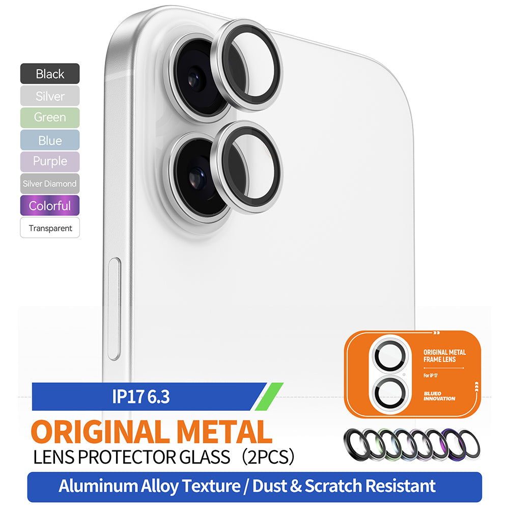 Folie de protectie Camera Spate Blueo Glitter Diamond Metal Frame pentru Apple iPhone 17, Sticla Securizata, Argintie