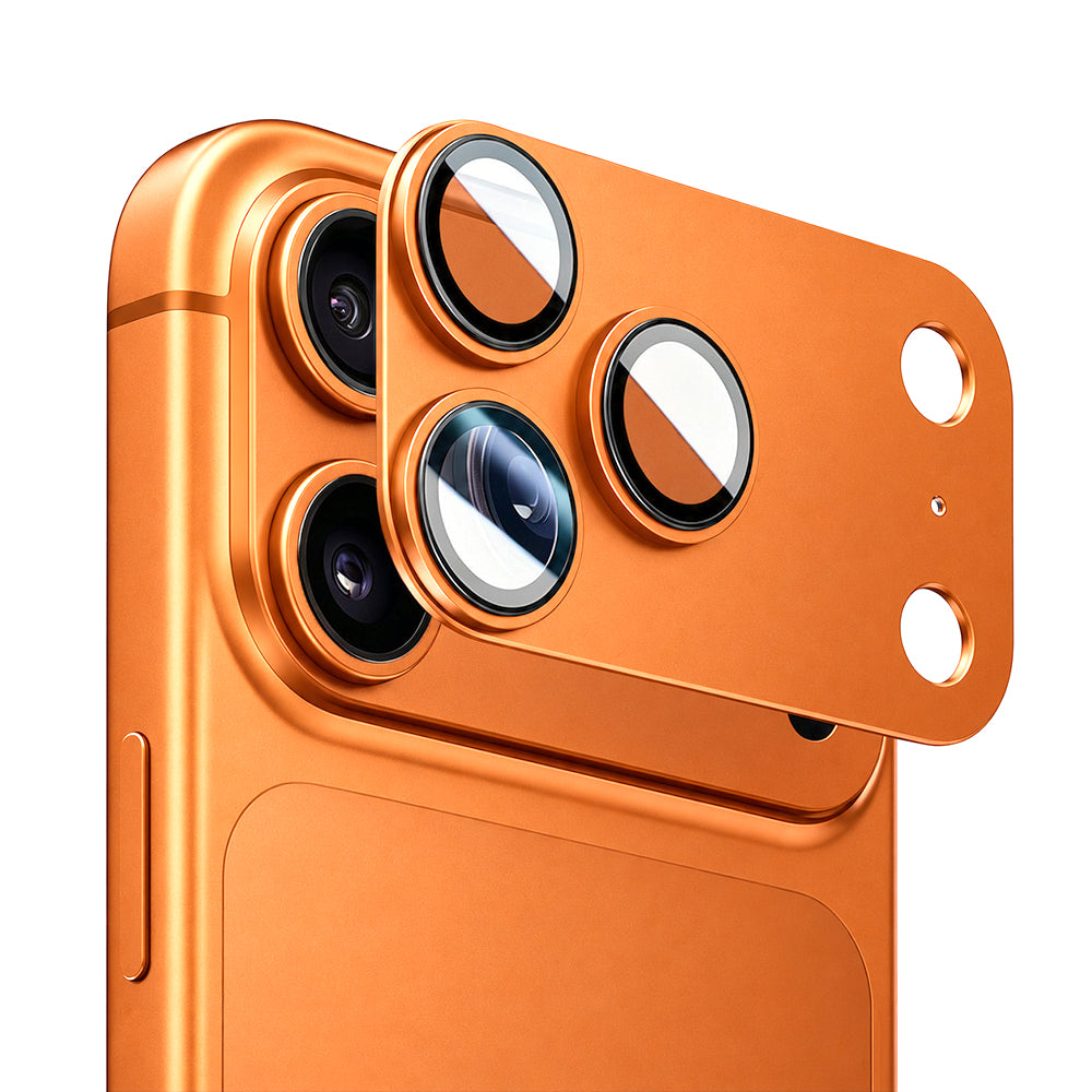 Folie de protectie Camera Spate Blueo Integrated Metal pentru Apple iPhone 17 Pro Max, Sticla Securizata, Portocalie