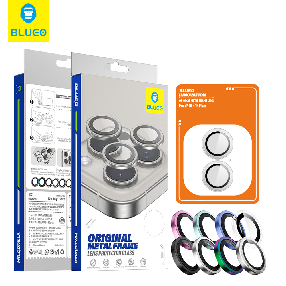 Folie de protectie Camera Spate Blueo Metal Frame pentru Apple iPhone 13 Pro Max / 13 Pro, Sticla Securizata, Bleu