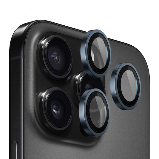 Folie de protectie Camera Spate Blueo Metal Frame pentru Apple iPhone 15 Pro Max, Sticla Securizata, Albastra