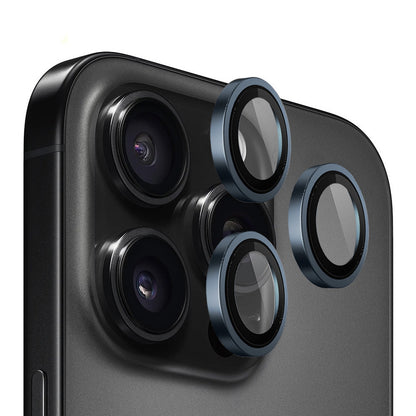 Folie de protectie Camera Spate Blueo Metal Frame pentru Apple iPhone 15 Pro, Sticla Securizata, Albastra