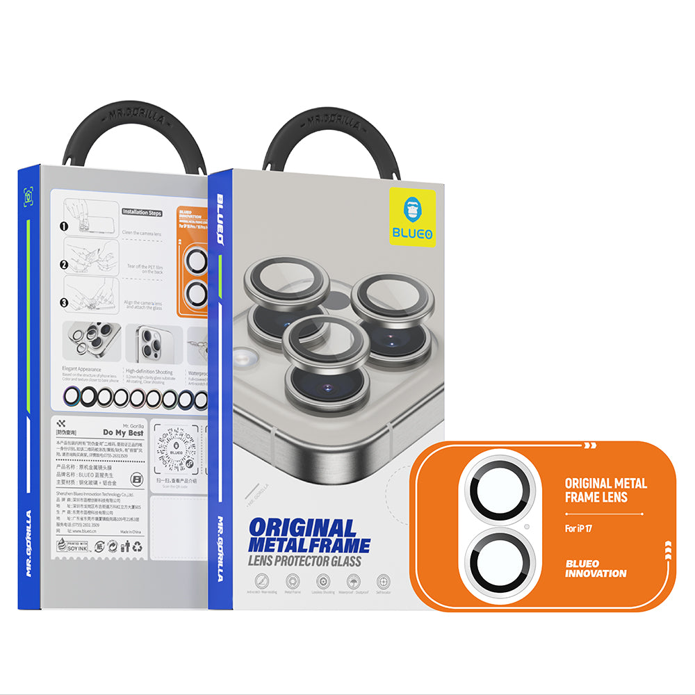 Folie de protectie Camera Spate Blueo Metal Frame pentru Apple iPhone 17, Sticla Securizata, Albastra