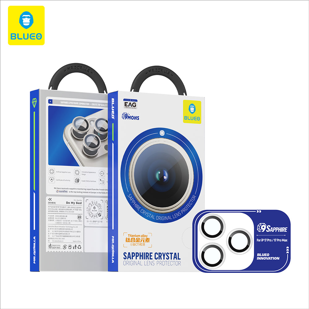 Folie de protectie Camera Spate Blueo Sapphire Crystal pentru Apple iPhone 17 Pro Max / 17 Pro, Sticla Securizata, Albastra