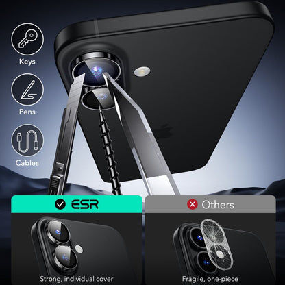 Folie de protectie Camera Spate ESR Armorite pentru Apple iPhone 17 / 16 Plus / 16, Sticla Securizata, Neagra