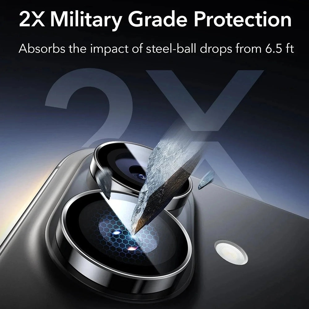 Folie de protectie Camera Spate ESR Armorite pentru Apple iPhone 17 / 16 Plus / 16, Sticla Securizata, Set 2 bucati, Neagra