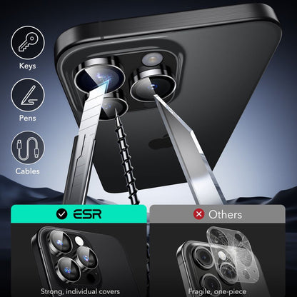 Folie de protectie Camera Spate ESR Armorite pentru Apple iPhone 17 Pro Max / 17 Pro / 16 Pro Max / 16 Pro, Sticla Securizata, Neagra