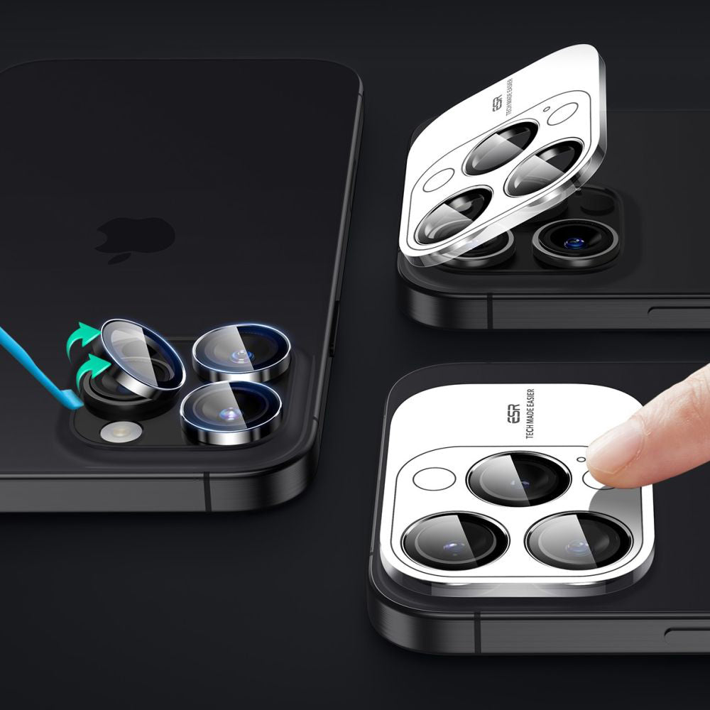 Folie de protectie Camera Spate ESR Armorite pentru Apple iPhone 17 Pro Max / 17 Pro / 16 Pro Max / 16 Pro, Sticla Securizata, Neagra