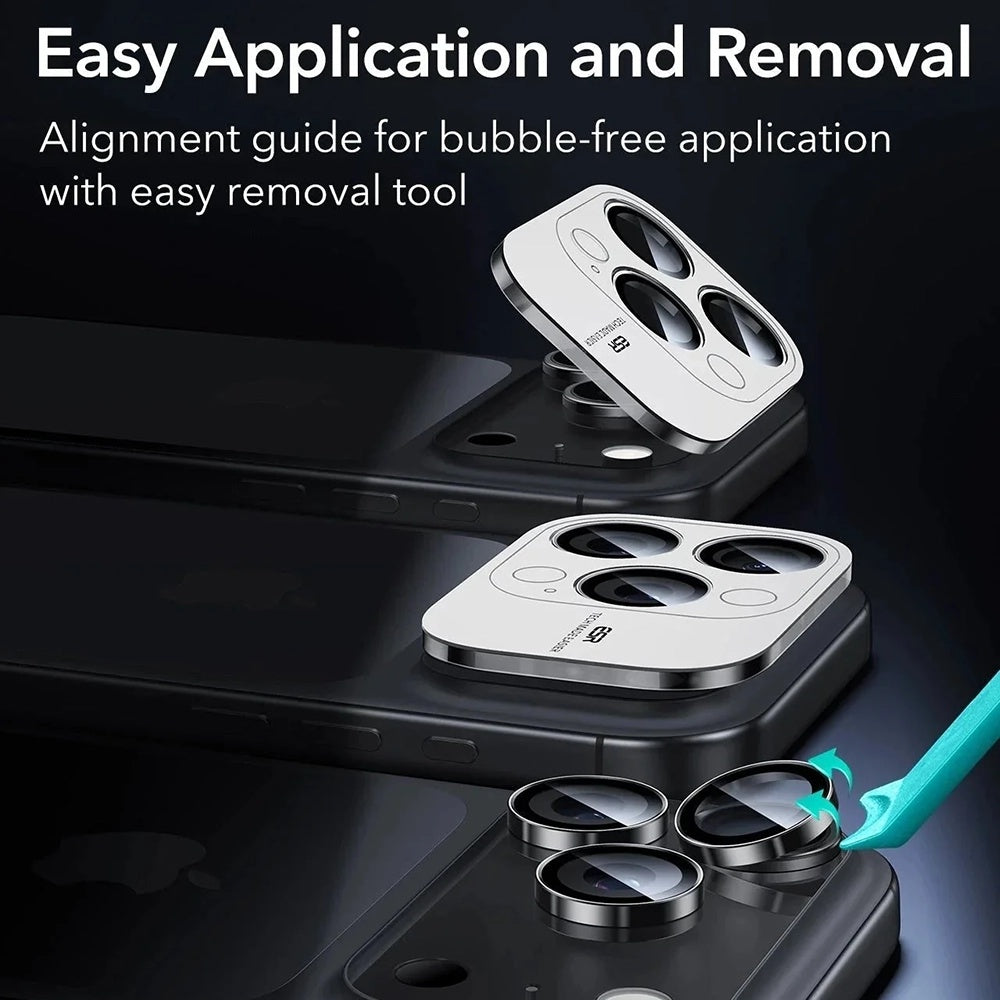 Folie de protectie Camera Spate ESR Armorite pentru Apple iPhone 17 Pro Max, Sticla Securizata, Set 2 bucati, Neagra