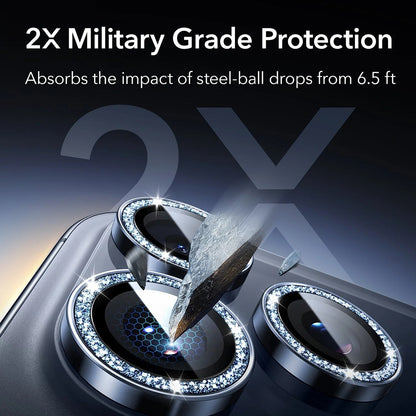 Folie de protectie Camera Spate ESR Glitter Diamond Armorite pentru Apple iPhone 17 Pro Max / 17 Pro, Sticla Securizata, Full Glue, Albastra