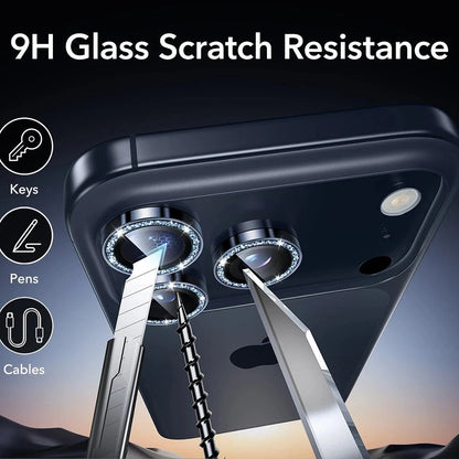 Folie de protectie Camera Spate ESR Glitter Diamond Armorite pentru Apple iPhone 17 Pro Max / 17 Pro, Sticla Securizata, Full Glue, Albastra