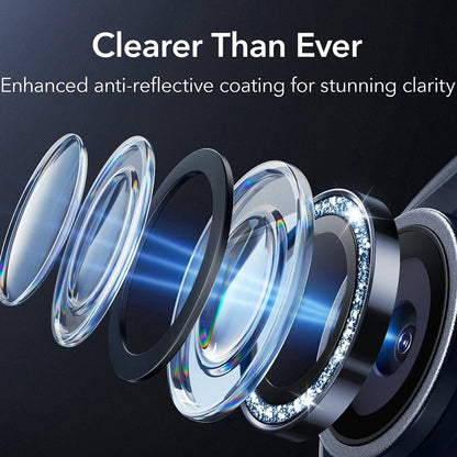 Folie de protectie Camera Spate ESR Glitter Diamond Armorite pentru Apple iPhone 17 Pro Max / 17 Pro, Sticla Securizata, Full Glue, Albastra