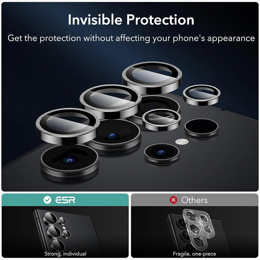Folie de protectie Camera Spate ESR pentru Samsung Galaxy S24 Ultra S928, Sticla Securizata, Set 2 bucati, Neagra