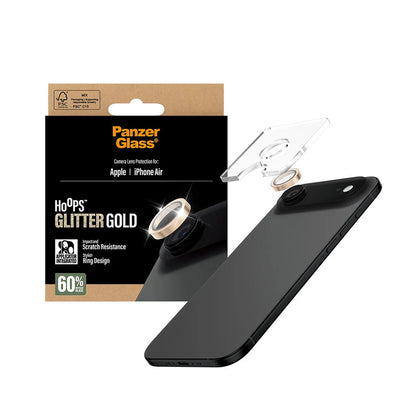 Folie de protectie Camera Spate PanzerGlass Hoops Glitter pentru Apple iPhone 17 Air, Sticla Securizata, Aurie