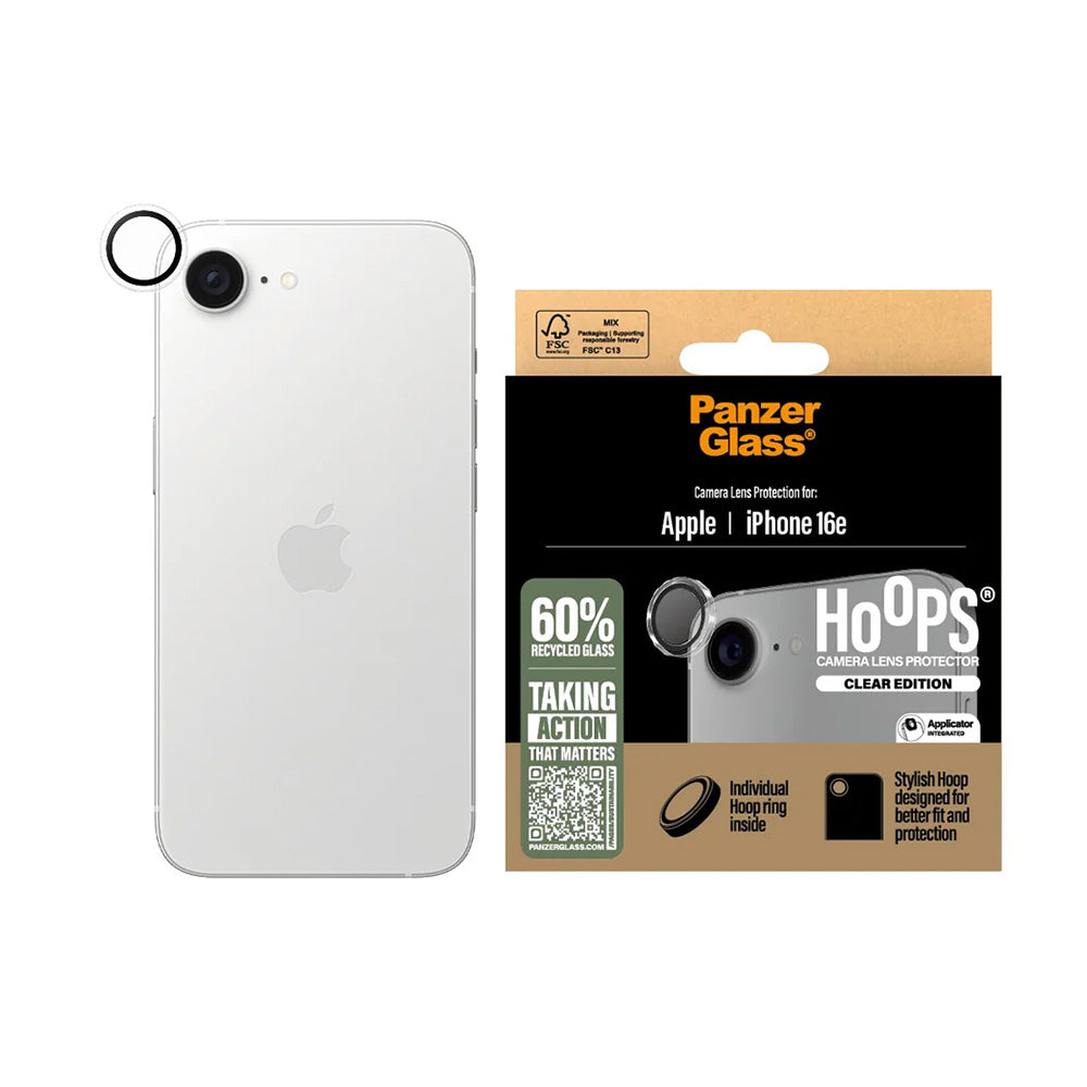 Folie de protectie Camera Spate PanzerGlass Hoops pentru Apple iPhone 16e, Sticla Securizata, Transparenta