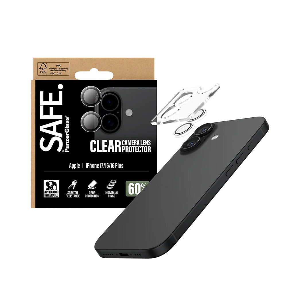 Folie de protectie Camera Spate PanzerGlass Safe. pentru Apple iPhone 17 / 16 Plus / 16, Sticla Securizata, Transparenta