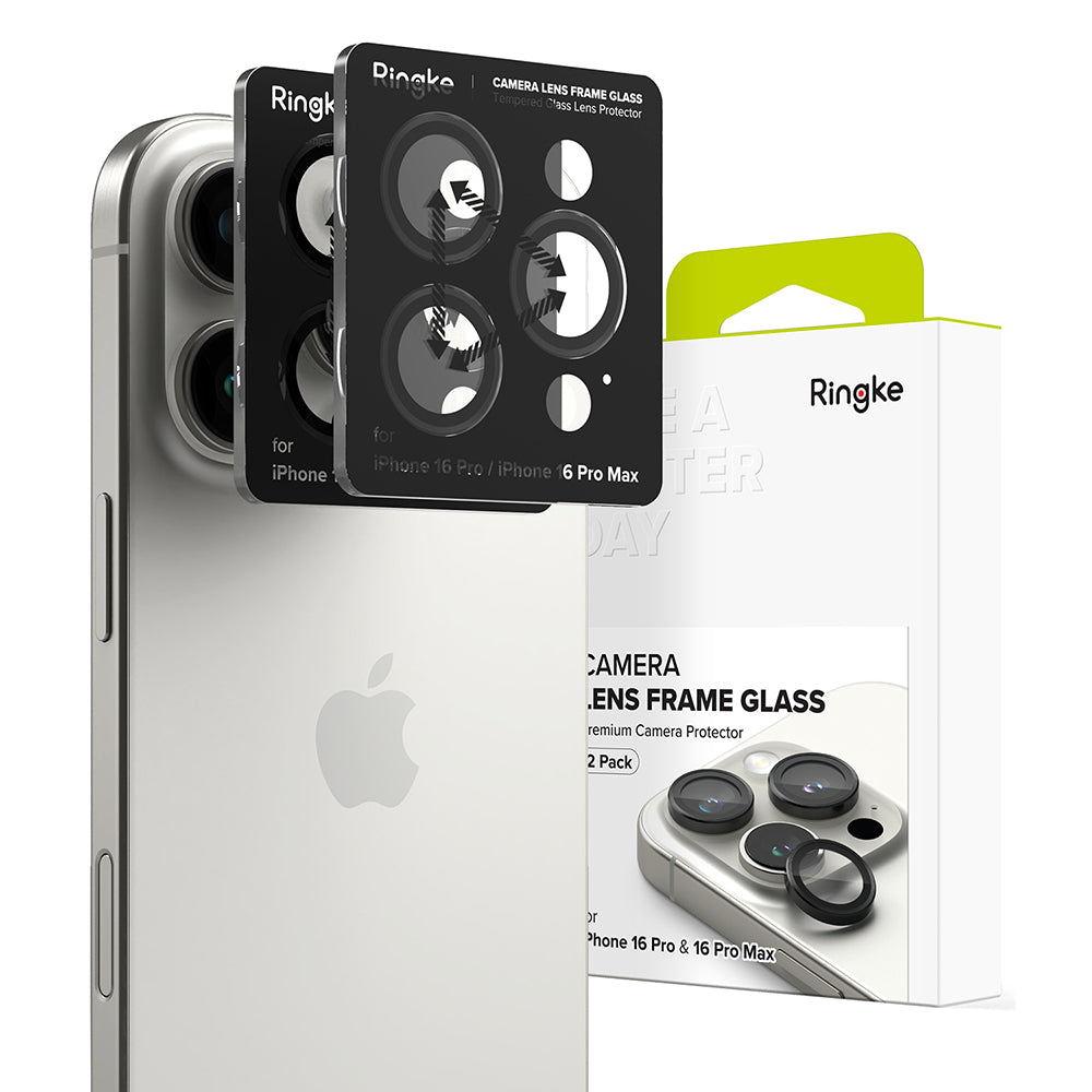 Folie de protectie Camera Spate Ringke pentru Apple iPhone 16 Pro Max / 16 Pro, Sticla Securizata, Set 2 bucati, Neagra