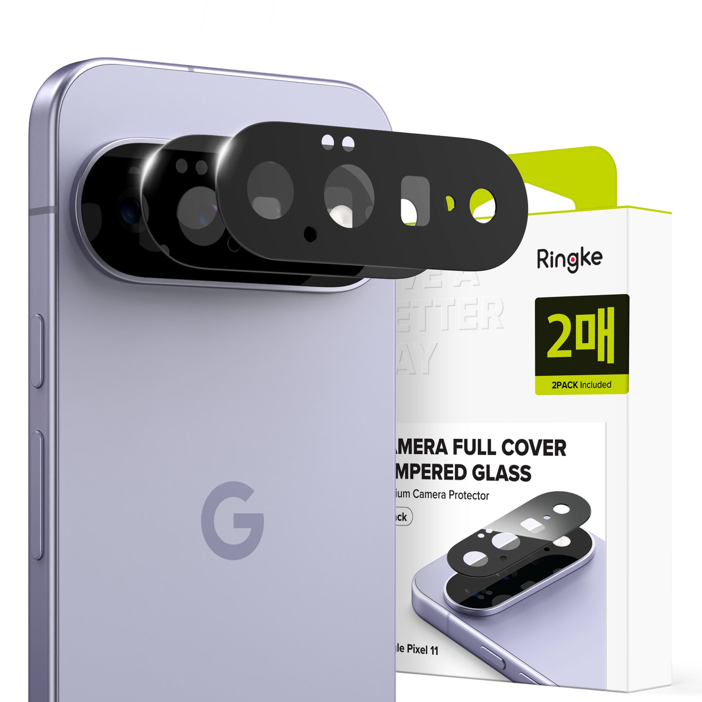Folie de protectie Camera Spate Ringke pentru Google Pixel 11, Sticla Securizata, Set 2 bucati, Neagra