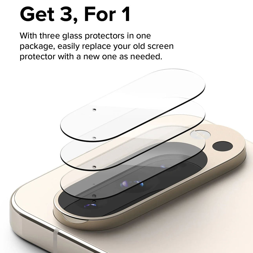 Folie de protectie Camera Spate Ringke pentru Google Pixel 9 Pro, Sticla Securizata, Set 3 bucati, Transparenta