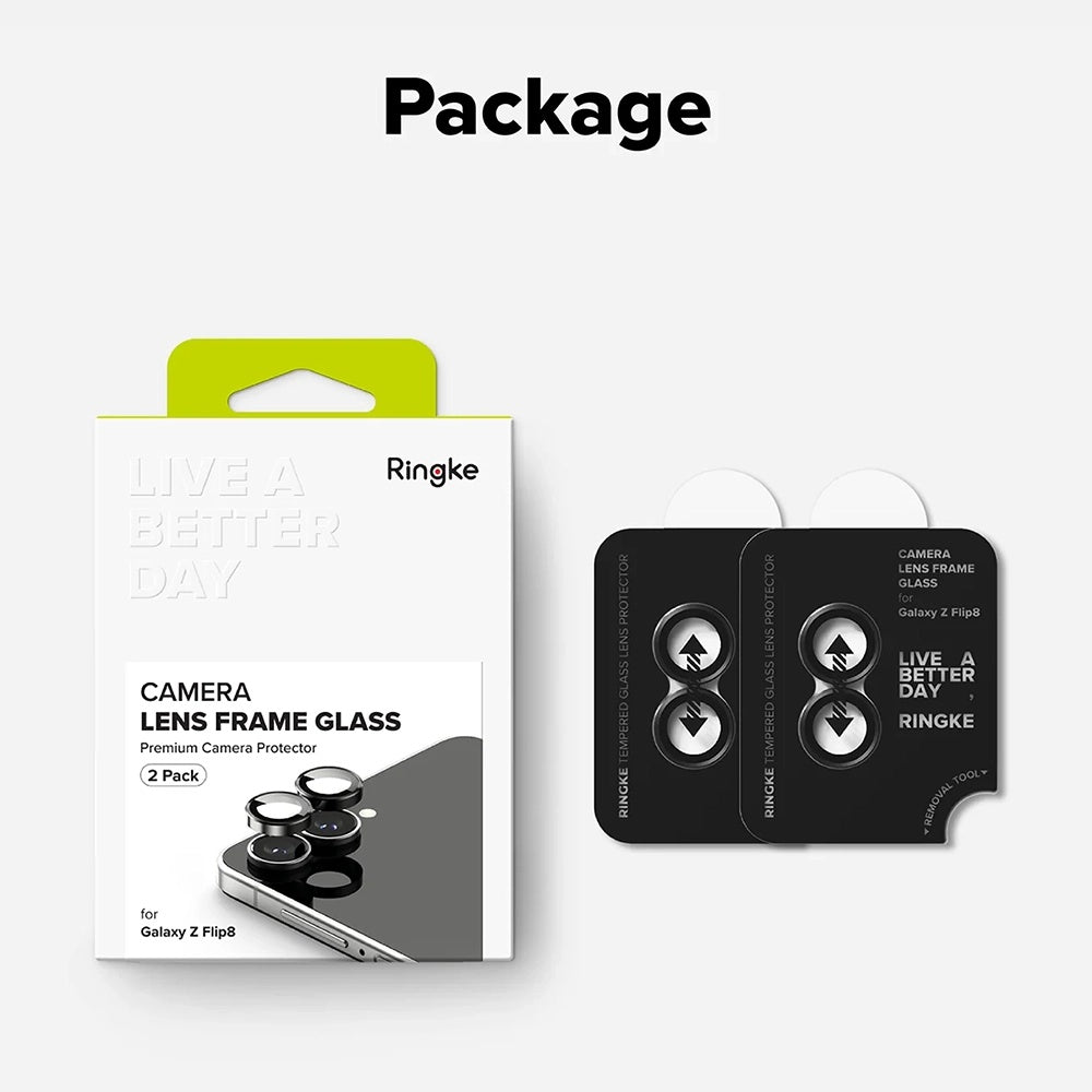 Folie de protectie Camera Spate Ringke pentru Samsung Galaxy Z Flip8 F776, Sticla Securizata, Set 2 bucati, Neagra