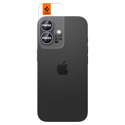 Folie de protectie Camera Spate Spigen GlastR EZ FIT Optik Pro pentru Apple iPhone 17 / 16 Plus / 16, Sticla Securizata, Set 2 bucati, Albastra