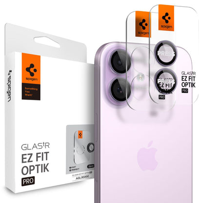 Folie de protectie Camera Spate Spigen GlastR EZ FIT Optik Pro pentru Apple iPhone 17 / 16 Plus / 16, Sticla Securizata, Set 2 bucati, Mov