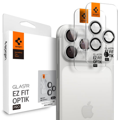 Folie de protectie Camera Spate Spigen GlastR EZ FIT Optik Pro pentru Apple iPhone 17 Pro Max / 17 Pro, Sticla Securizata, Set 2 bucati, Argintie