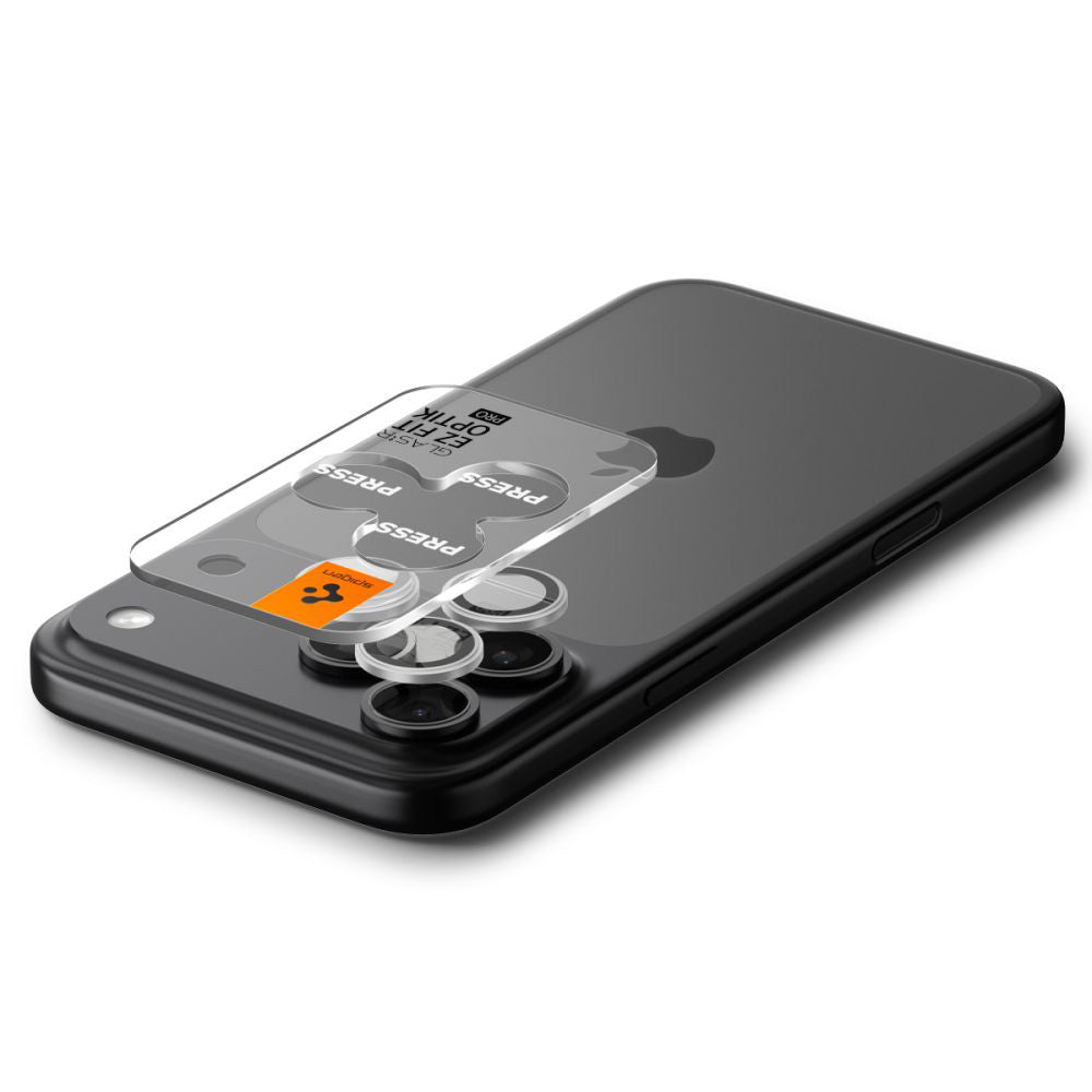 Folie de protectie Camera Spate Spigen GlastR EZ FIT Optik Pro pentru Apple iPhone 17 Pro Max / 17 Pro, Sticla Securizata, Set 2 bucati, Argintie
