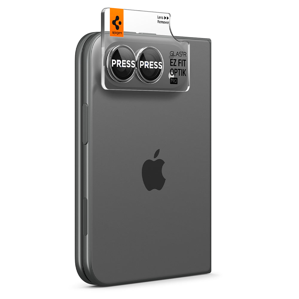 Folie de protectie Camera Spate Spigen GlastR EZ FIT Optik Pro pentru Apple iPhone Duo, Sticla Securizata, Set 2 bucati, Gri AGL12012