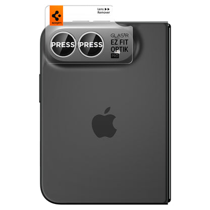 Folie de protectie Camera Spate Spigen GlastR EZ FIT Optik Pro pentru Apple iPhone Duo, Sticla Securizata, Set 2 bucati, Gri AGL12012