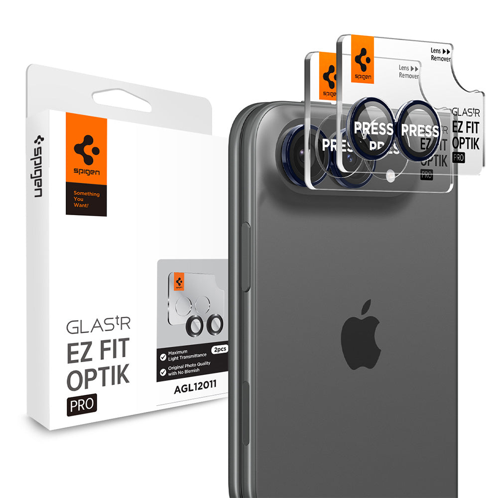 Folie de protectie Camera Spate Spigen GlastR EZ FIT Optik Pro pentru Apple iPhone Duo, Sticla Securizata, Set 2 bucati, Bleumarin AGL12011