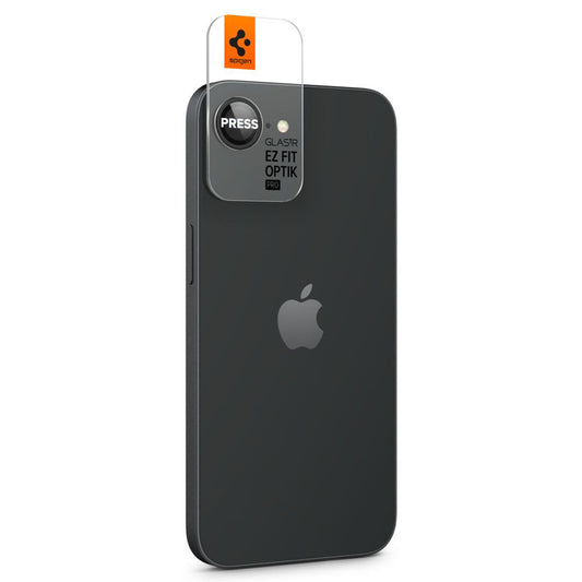 Folie de protectie Camera Spate Spigen GlastR EZ FIT Optik Pro pentru Apple iPhone 17e / 16e, Sticla Securizata, Set 2 bucati, Neagra AGL09279