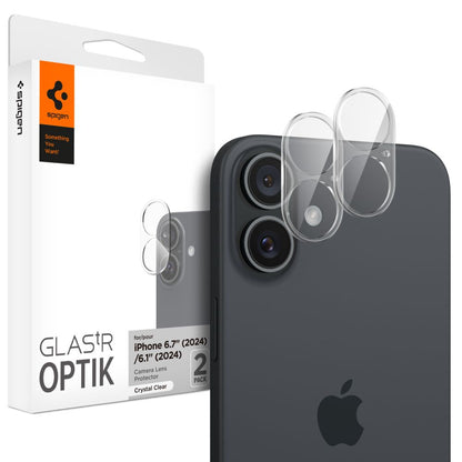 Folie de protectie Camera Spate Spigen GlastR Optik pentru Apple iPhone 16 Plus / 16, Sticla Securizata, Set 2 bucati, Transparenta AGL07923